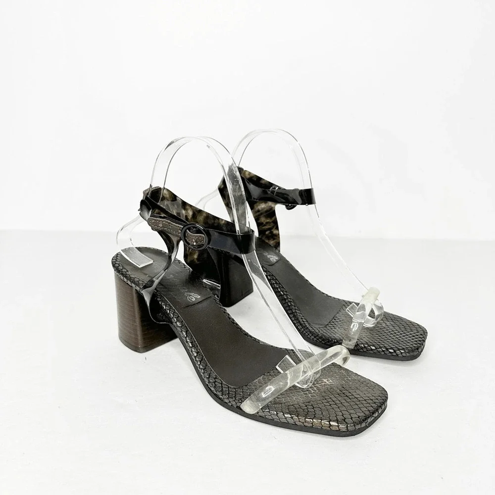 FREE PEOPLE Natal Heel Black block heel ankle strap square toe womens 39 US 9